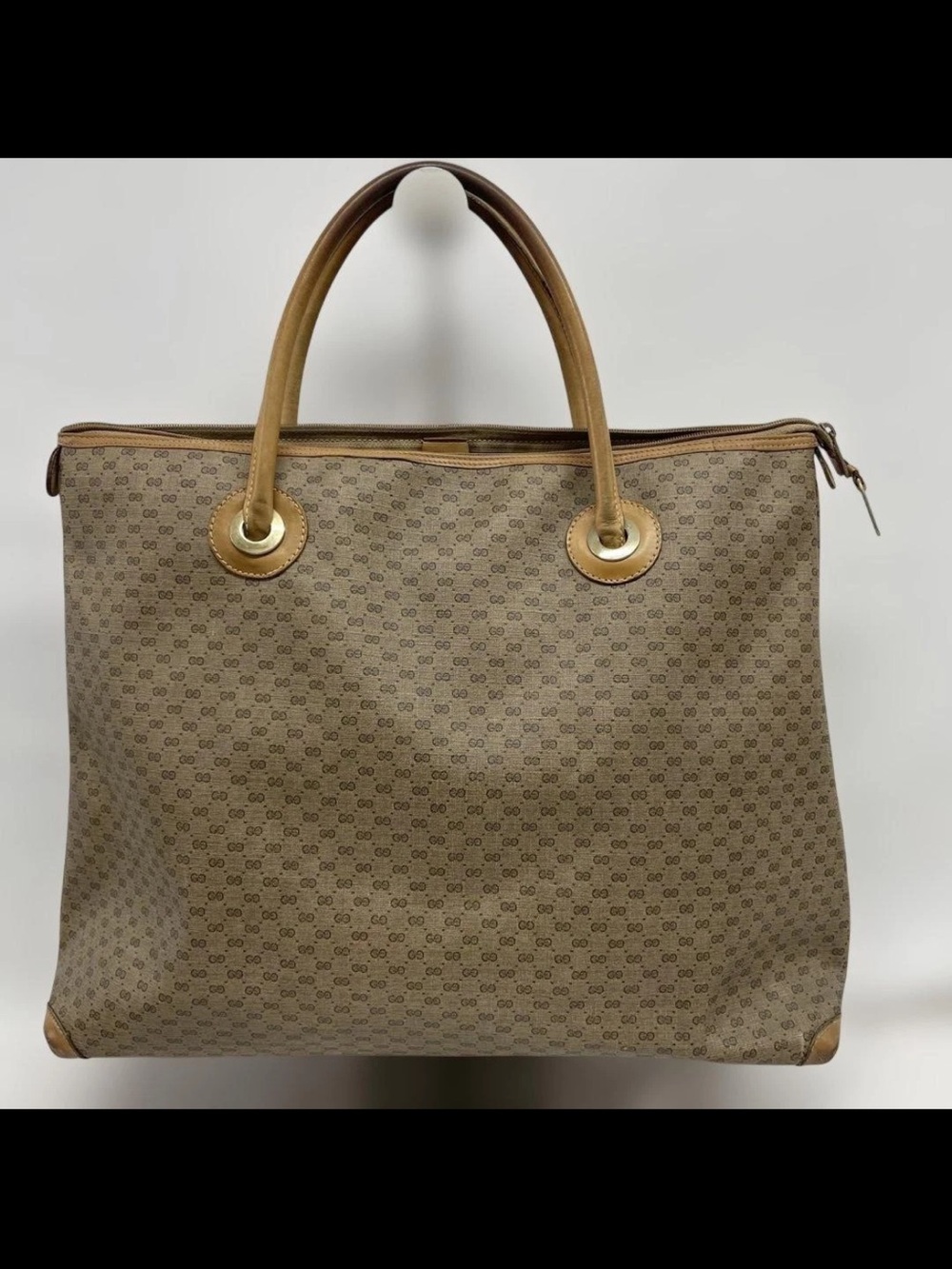Gucci Beige Monogram Top-Handle Tote with Tan Trim